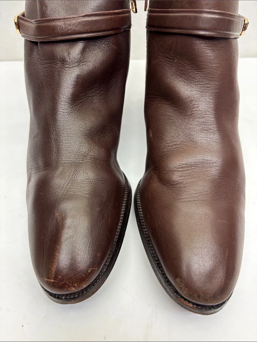 Coach Coleen Leather Ankle Boots with Gold Buckle, size 8, box 74